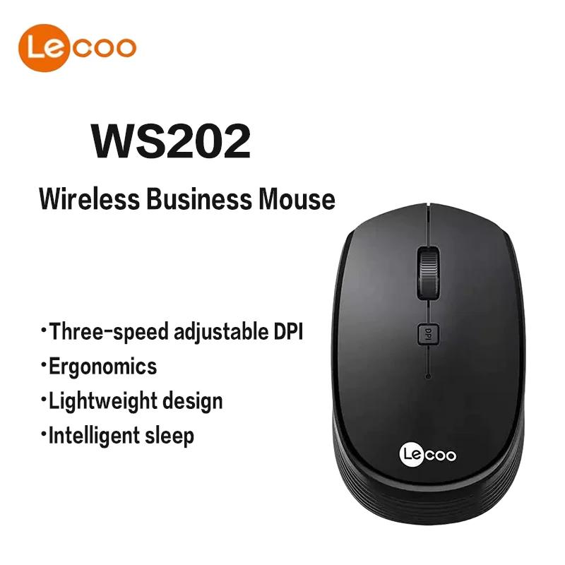 Lenovo Lecoo WS202 2,4 GHz Kabellose Maus, Büromaus, 4 Tasten, Stummschaltung, ergonomisches Design mit 3 einstellbaren DPI für PC, Laptop, Schwarz