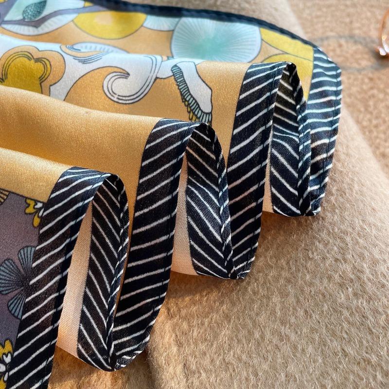 Spring New Chinese Plain Crepe Satin Printed Silk Scarf Women's Elegant Versatile Mulberry Silk Small Square Scarf