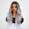 ALAN Long Ombre Dark Root to Grey Paruky Vlnité kudrnaté syntetické paruky pro ženy Denní Cospaly Natural Party Tepelně odolné