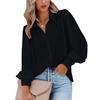 Women Loose Solid Color Button Down Shirt with Pleated Lantern Sleeves