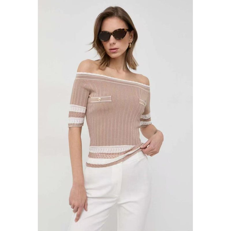 American Style ~ M's a off-Shoulder Knitted Short-Sleeved Blouse
