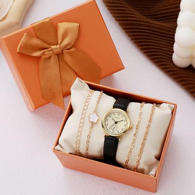 Schlichtes Temperament, hochwertiger Sinn, neues rundes Zifferblatt, leichter Luxus, Retro-Mode, Damen-Quarzuhr, Armband, fünfteiliges Set