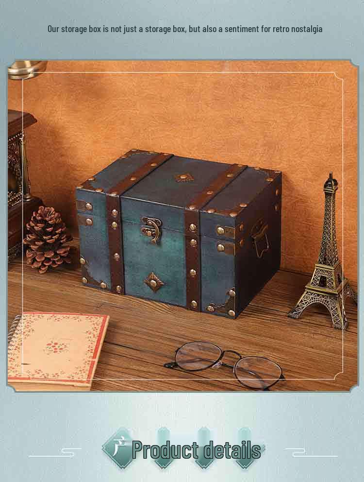 Vintage Wooden Treasure Chest with Lock - Jewelry Box & Film Prop