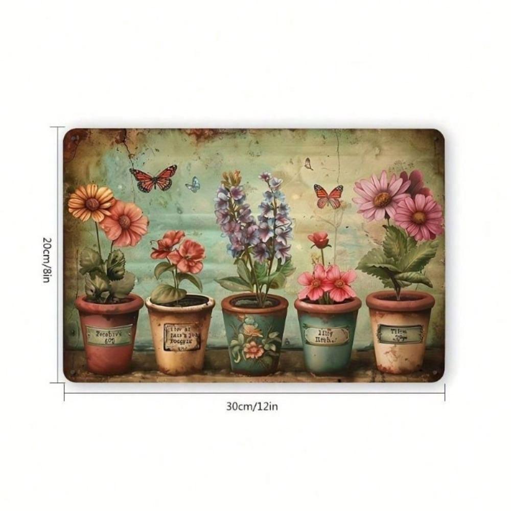 Vintage Garden Pots Metal Sign Retro Cafe Wall Decor Tin Poster