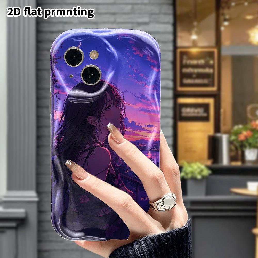 Phone Case: 2D Flat, Suitable for iPhone 18, 17, 16, 15, 14, 13, 12 Pro Protective Cases, Purple Twilight Night View Anime, Perfect Christmas and Hall