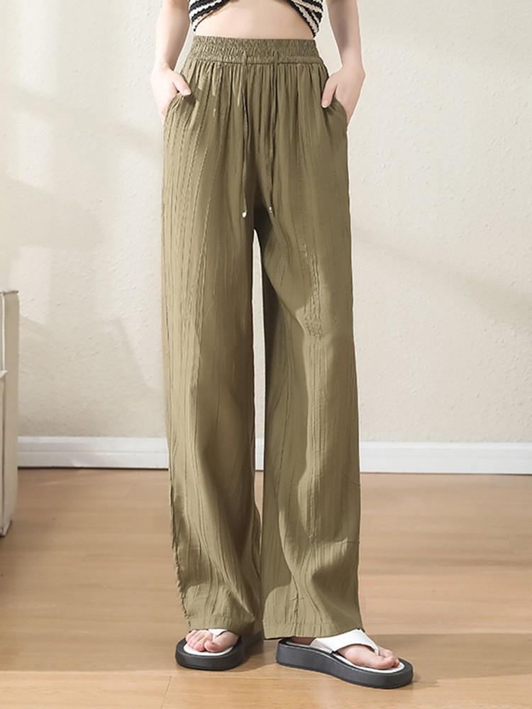 

Женские плиссированные брюки с высокой посадкой и широкими штанинами - Удобный летний стиль на кулиске L армия зеленый