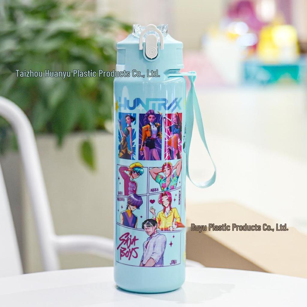 K-POP Demon Hunter Girl Cute Straw Water Bottle, Medium Size, Pop-up Sports Cup with Handle for Students.