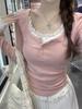 Neues Modisches Damen Slim Fit Spitze Floral Patchwork Langarm T-Shirt