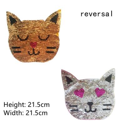 Cute DIY Patch Sewn On Clothes Cat Flip Cartoon Sequin Cloth Sticker Apparel Sewing Supplies Arts Crafts