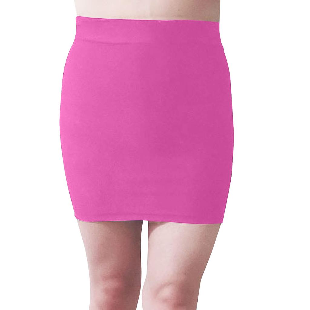 Women's Fashion Solid Color Sexy  Fluorescence Smooth Elastic Waist Hip-wrap Short Skirt