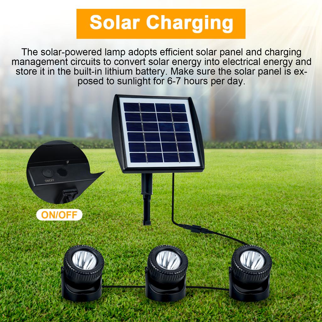 Three Heads Solar Pond Light Underwater Spotlights Waterproof Outdoor Decorative Lamp Submarine