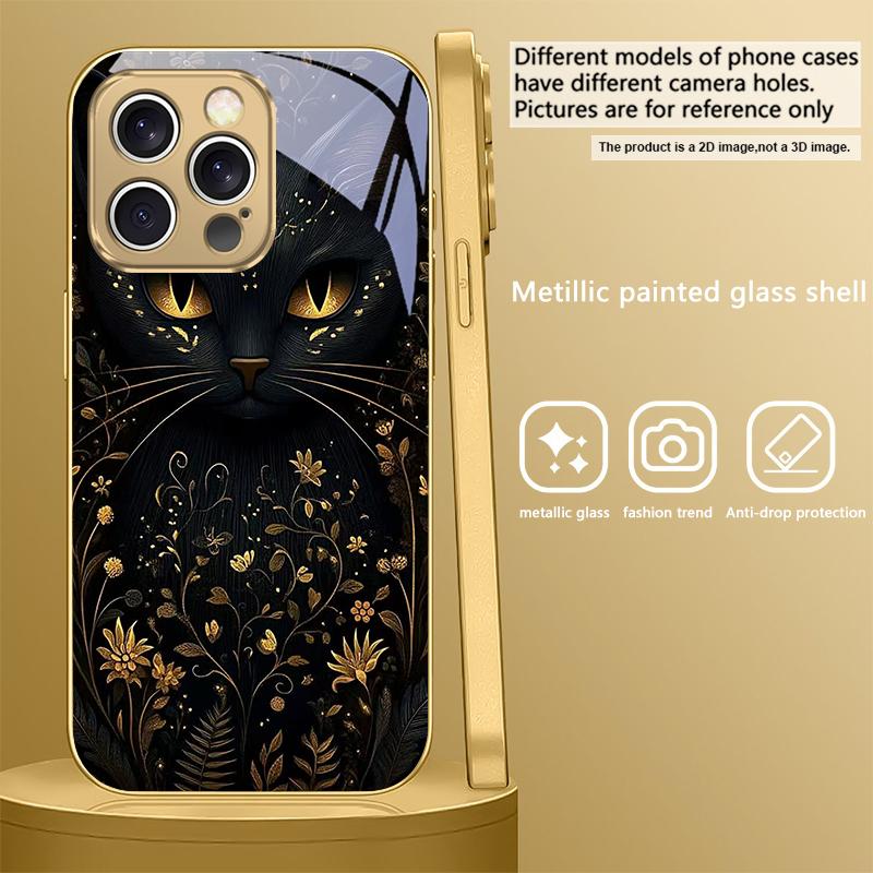 Fantastic Black Cat For IPhone 17Pro Max 16 17 Pro 15 Pro 14 13 Plus 12 Mini 11Pro Max XR 16E 17 Air Golden Glass Phone Case