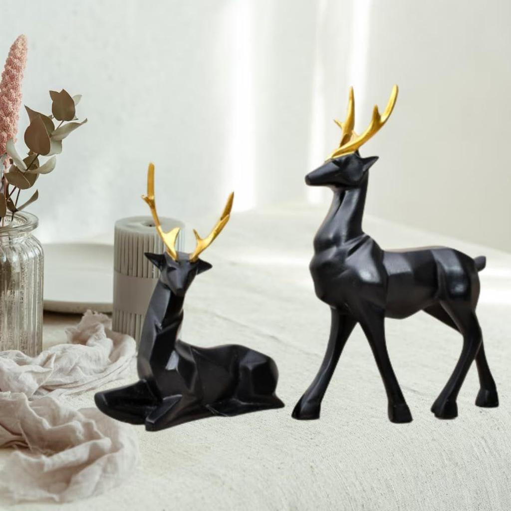 Elegant Deer Showpiece – Beautiful Deer Showpiece for Home Decoration | Decorative Dear Showpiece for Living Room & Office (Black)