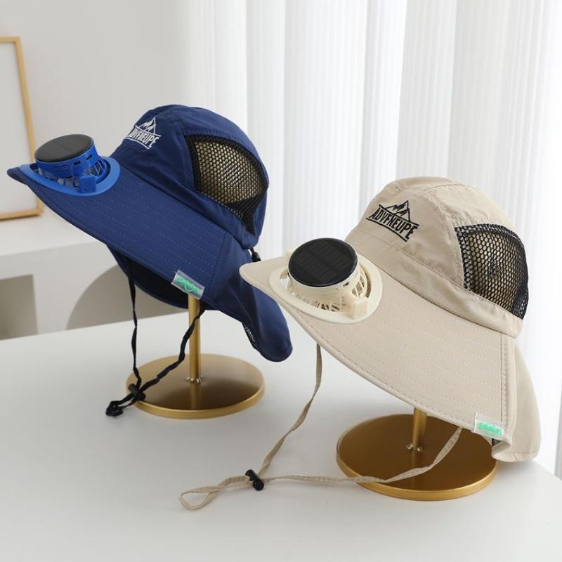 Children's Sun Protection Hat Summer Solar Charging Fan Visor Boys and Girls Big Brim Shawl Bucket Hat