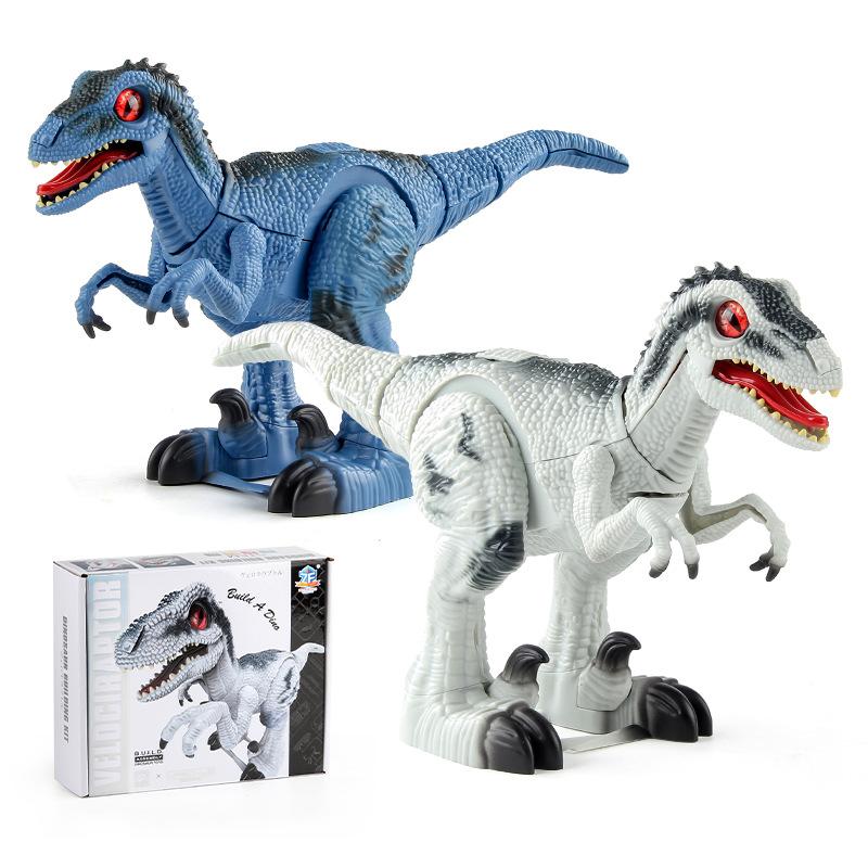 Children'S Electric Toy Velociraptor Walking Dinosaur Puzzle Diy Assembly Dinosaur Model Ornament