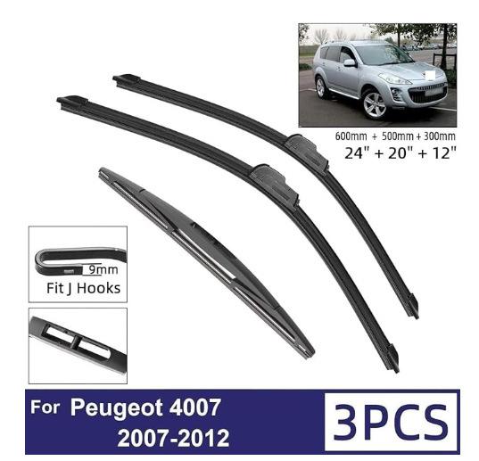 

For Peugeot 4007 2007-2012 Wipers 24 + 20 + 12 Front and rear wipers Wipers Peugeot 4007 2007-2012 24 inch + 20 inch + 12 inch