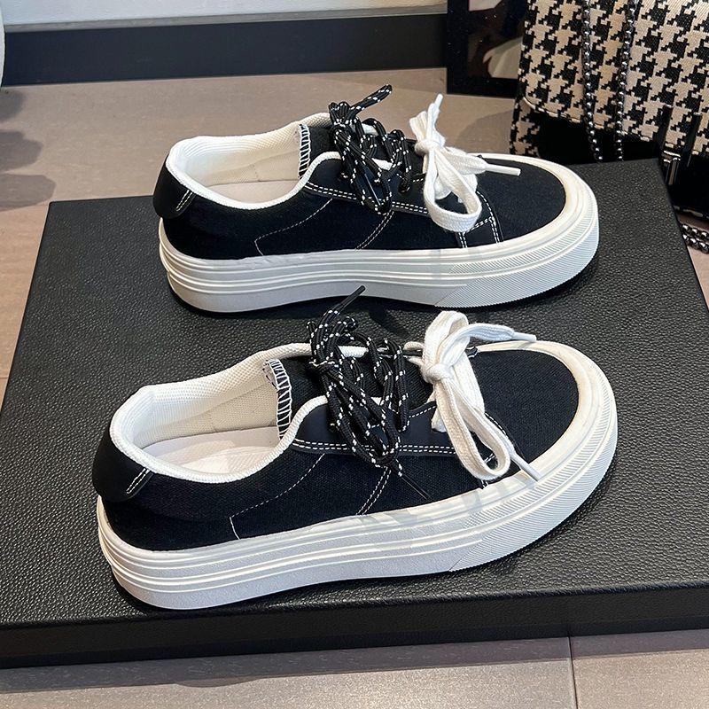 2025 New Black Canvas Shoes for Women's Autumn Korean Version of Students Platform Shoes Versatile Casual Campus Wind Shoes for Women