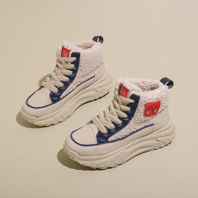 2025 Winter Velvet High-top Little White Shoes New Korean Version Ins Female Students Height-increasing Sports Thickened Warm Cotton Shoes