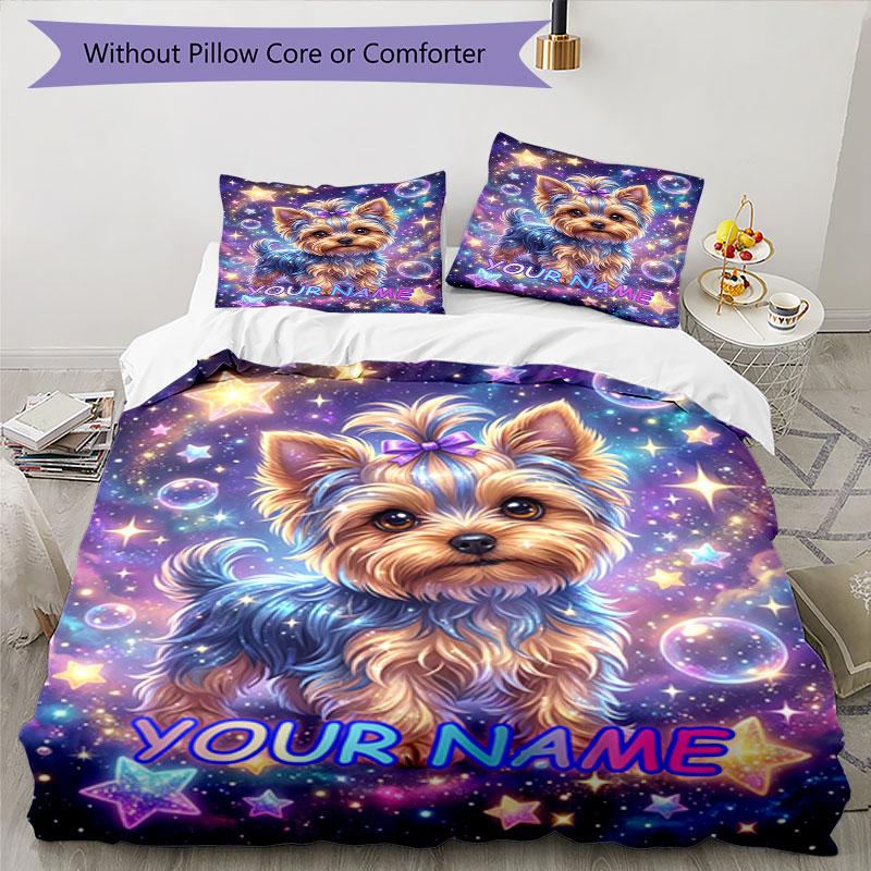 3pcs Custom Name Space Pup Dreams Bedding Set Printed Bedding Set Duvet Cover Closure Includes 1 Duvet Cover & 2 Pillowcases Bedroom Decor