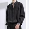 Style Bubble Puff Black Striped Long-sleeved Shirt Men's Spring and Autumn New Style High-end and Handsome Stand-up Collar