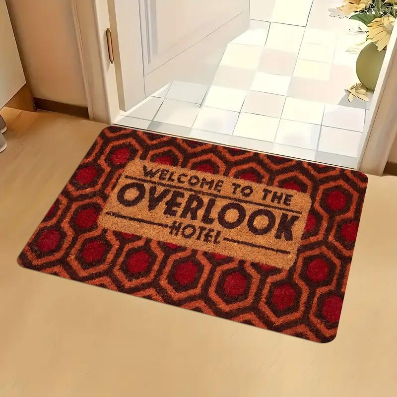 

Vintage Hotel Themed Doormat - Flannel Thick Material Red Orange Hexagon with Bold Black Welcome Text Indoor Outdoor Decor 40x60cm