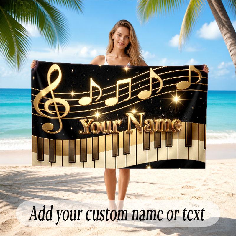 Music General Theme Beach Towel Personalized Custom Name & Text Soft Quick Dry Beach Towel for Swimming Travel