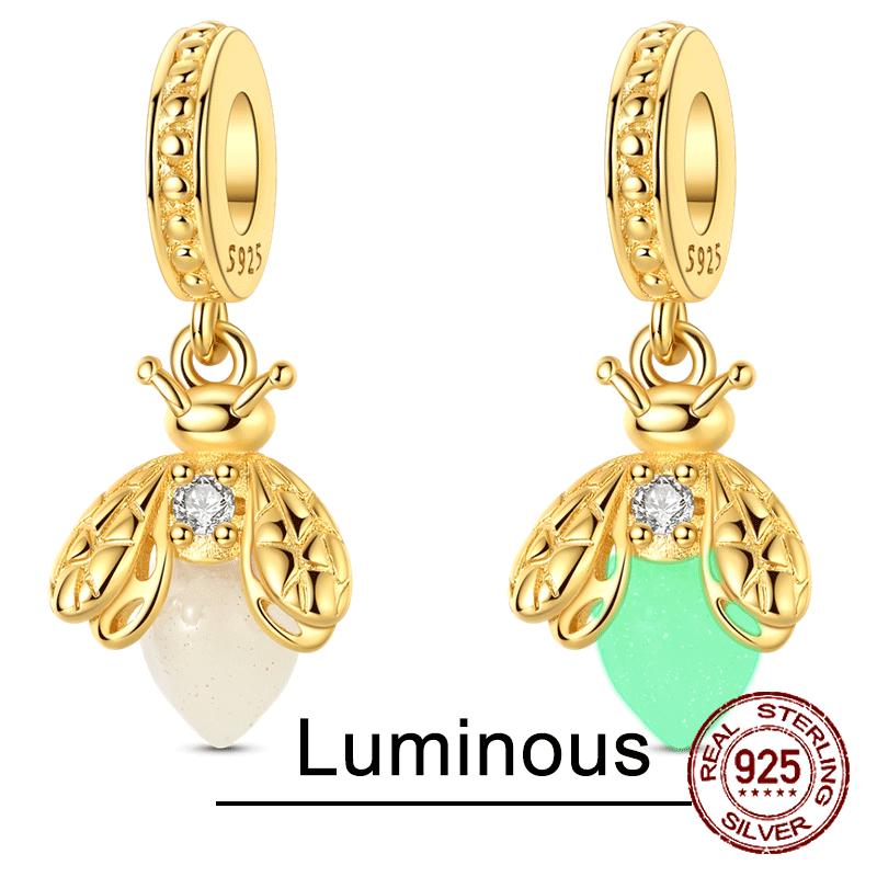 Copper Luminous GlowintheMatte Black Firefly Pendant Charm Compatible With Authentic Charm Bracelets Women Do It Yourself Jewellery Gift