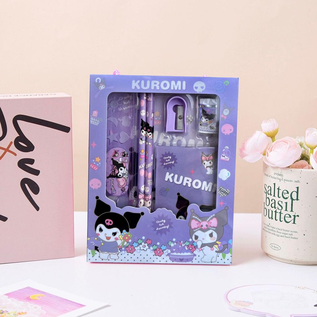 Sanrio Kuromi Melody Hello Kitty Handheld Stationery Collection Anime Cartoon Pencil Ruler Notebook Kid Educational Present Holiday Prize