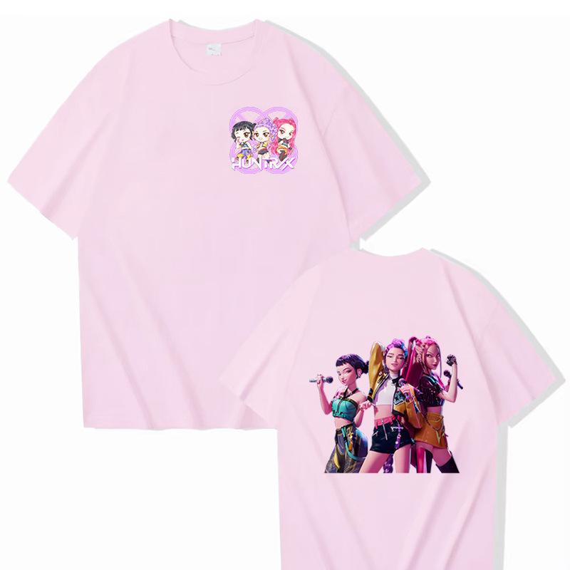 KPop Demon Hunters Anime Cartoon Peripheral Women's Colorful Printed Versatile Fashion Round Neck T-shirt