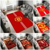 Manchester United Logo Area Rug, Red Base White Stripe Team Crest Print Non Slip Floor Rug for Football Fan Bedroom Living Room Decor