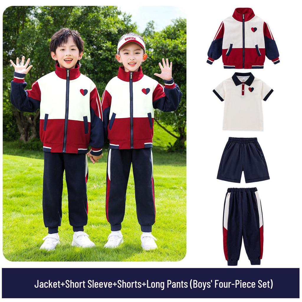Trzyczęściowy szkolny mundurek dziecięcy w stylu akademickim na jesień i wiosnę – Swobodny zestaw sportowy