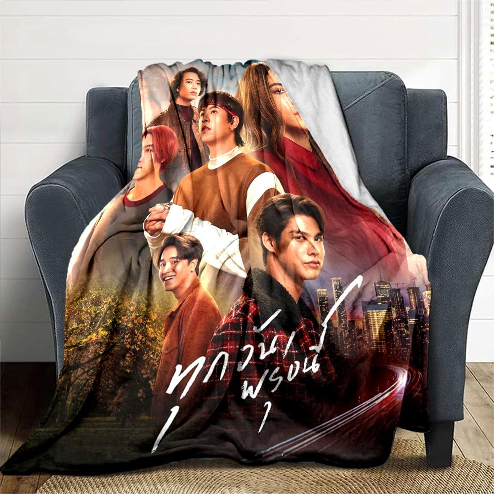 Thai Drama Cast Character Poster Print Flannel Blanket Soft Warm Throw Blanket Pop Culture Home Decor for Sofa Bedroom Travel