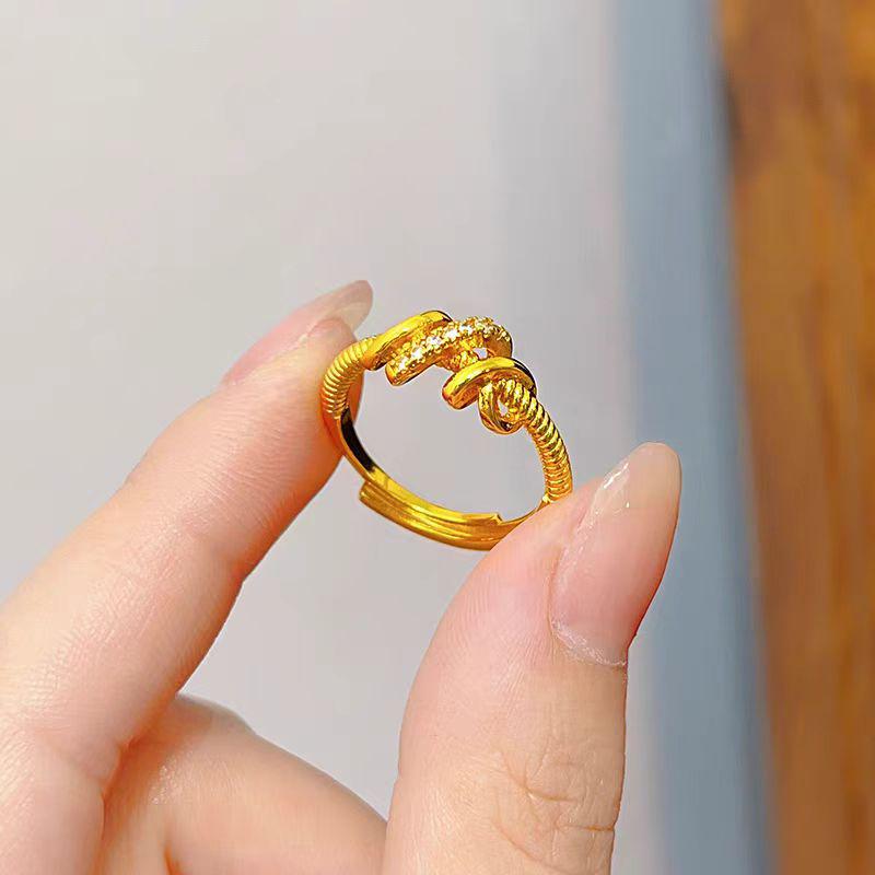 

Golden Rhinestone Everlasting Wrap-Around Braided Open Bangle Ring in Sand Gold.