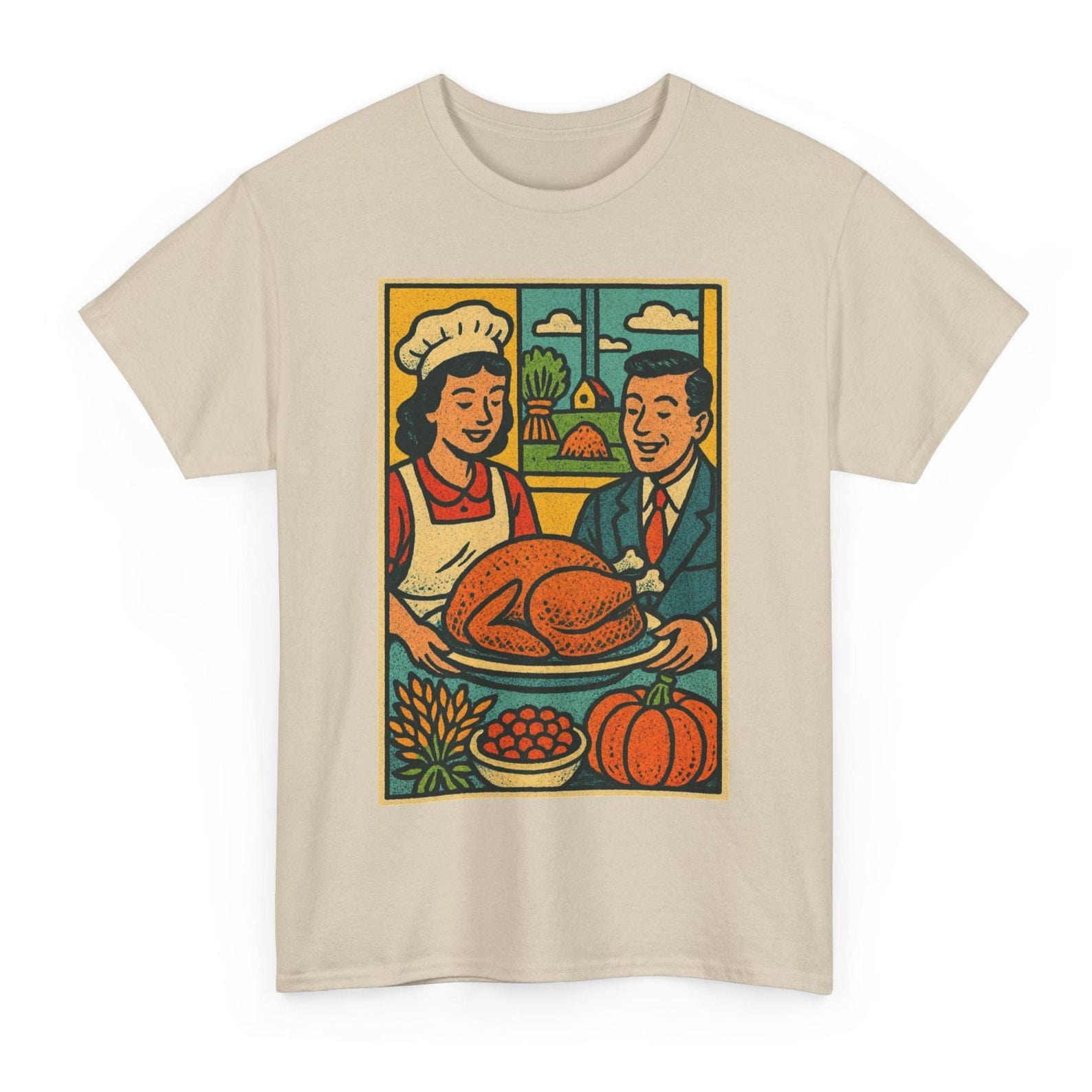 Retro Comic Thanksgiving T-Shirt: Funny Turkey Day Graphic Tee S