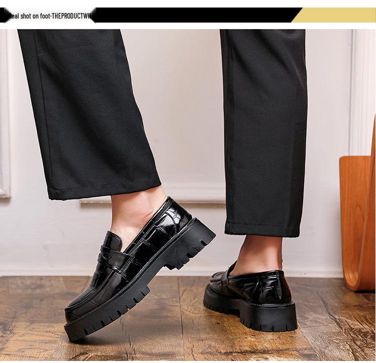 Men's Large Leather Slip-On Loafers, Thick-Soled Height-Increasing Casual Shoes for Youth.