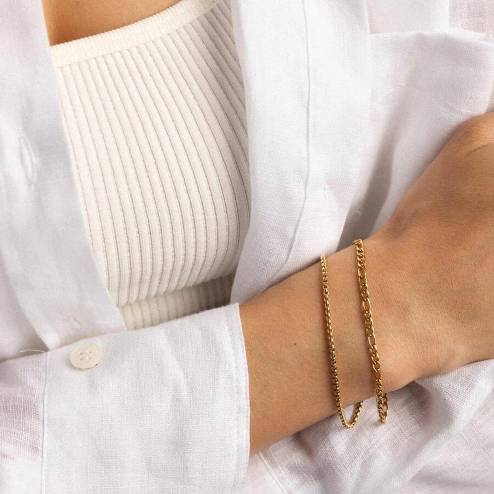 Figaron Chain Bracelet Women, 3mm/5mm/7mm Stainless Steel Wristband, Minimalist Stackable Jewelry