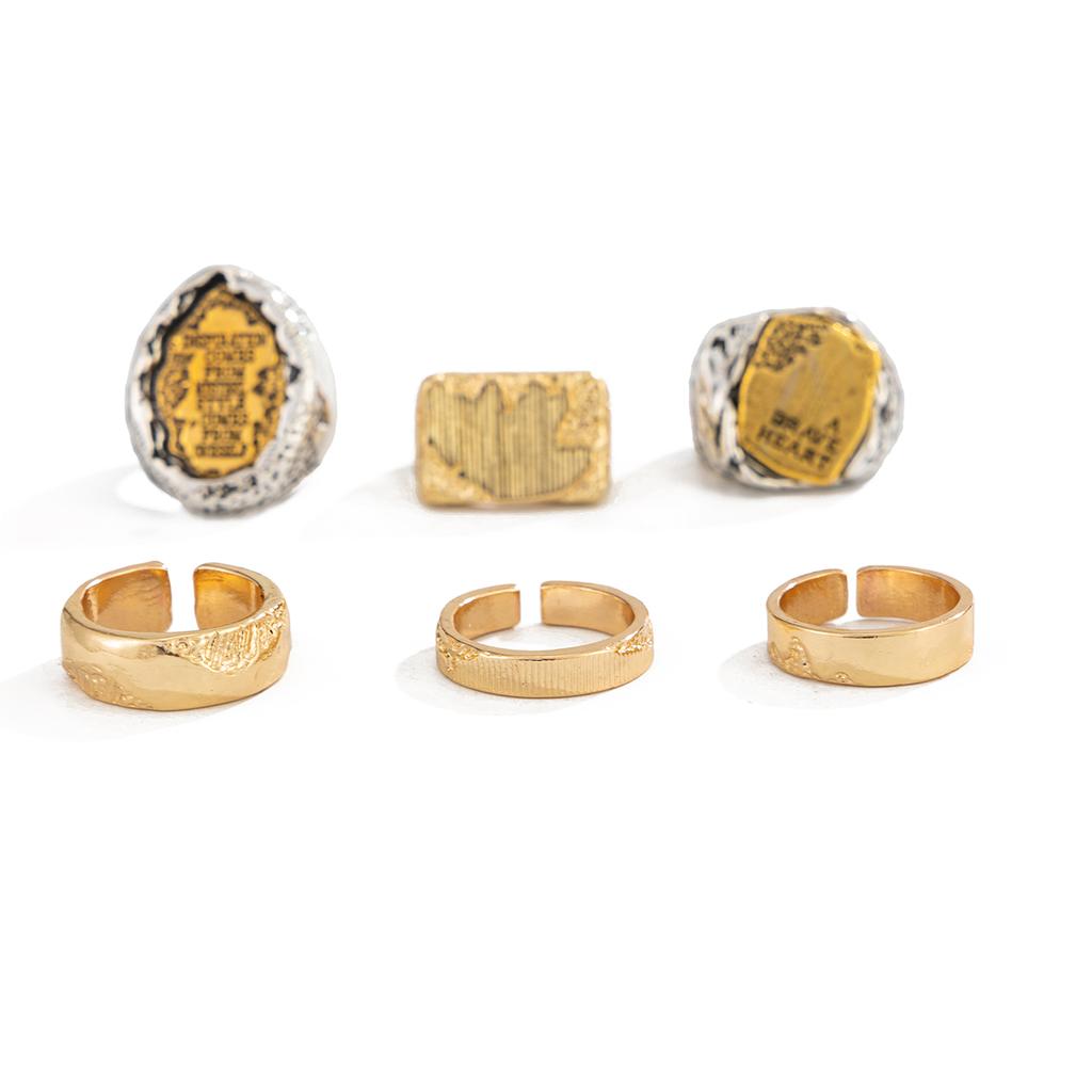 Ingemark 6Pcs/Set Hip Hop Irregular letter Open Ring for Men 2026 New Trendy Goth Adjustable Chunky Ring Grunge Jewelry Gifts