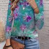 Womens Floral Print Round Neck 3/4 Sleeve Top 2025 Casual Chic T-Shirt Comfort Fit