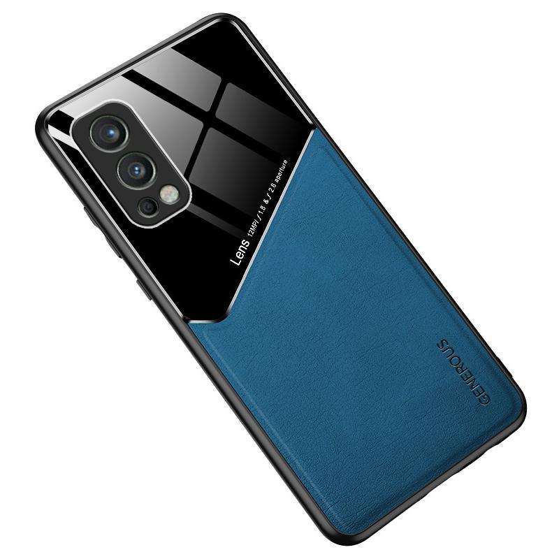 For OnePlus Nord 2 5G Case Leather+TPU+PC Smartphone Cover with Car Mount Metal Sheet