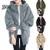 Women Sweatshirt Jacket Thick Coat for Autumn Winter Warmth Solid Color Mid-Length Fleece Medium Length with Pockets Loose Zipper Hooded Daily