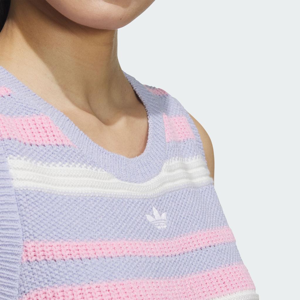 Adidas Originals Knit Striped Tank Top With Logo Embroidery Women Tops Light-Purple JI7053