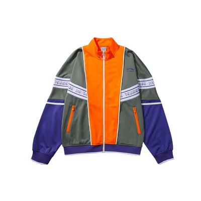 Li Ning Sports Fashion Paris Fashion Week Series Embroidered Logo Stand Collar Zipper Color Block Knitted Jacket Men Jacket AFDN455-1