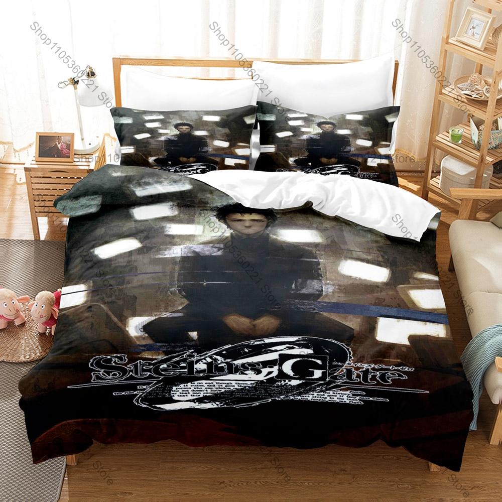 Time Travel Anime Bedding Set, Duvet Cover + 2 Pillowcases, Steins Gate Design, Comfortable Home Textiles