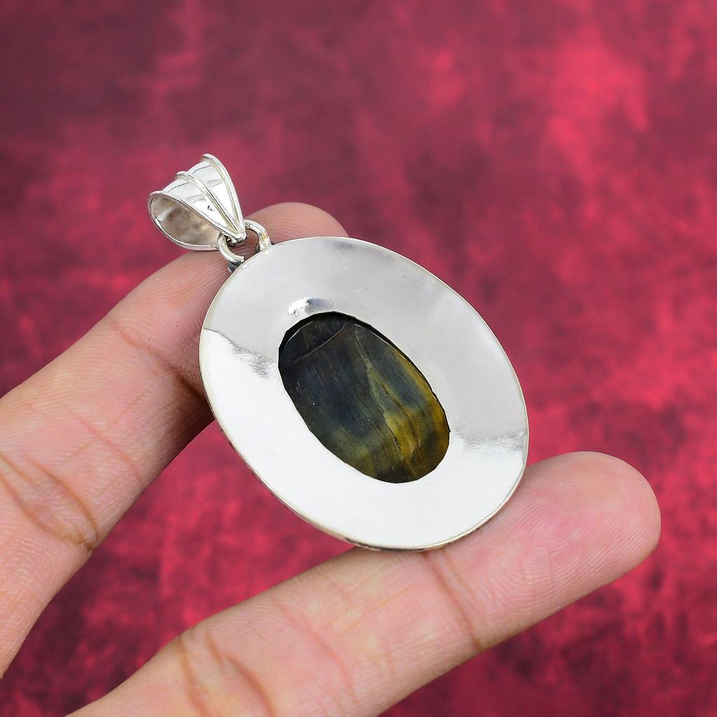 Blue Tiger's Eye Gemstone Jewelry, 925 Solid Sterling Silver Jewelry, Handmade Pendant Jewelry , Silver Jewelry Gift For Women