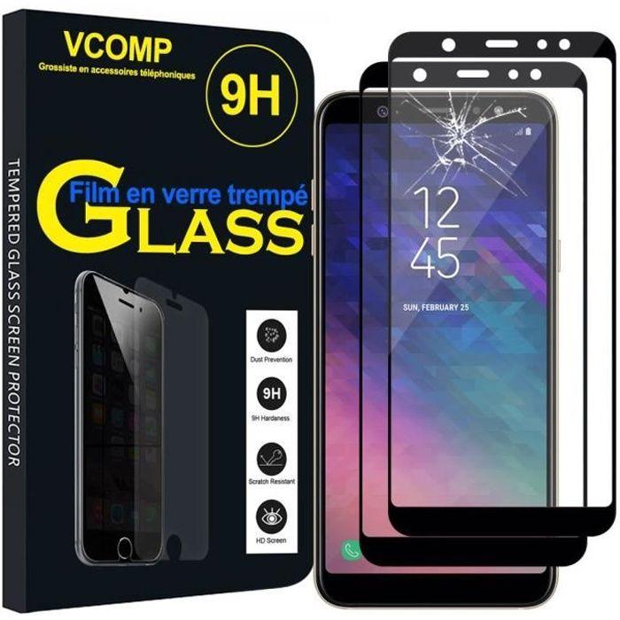 Film de protection d'écran - VCOMP - Samsung Galaxy A6+ - Verre Trempé - Lot de 2 - Noir