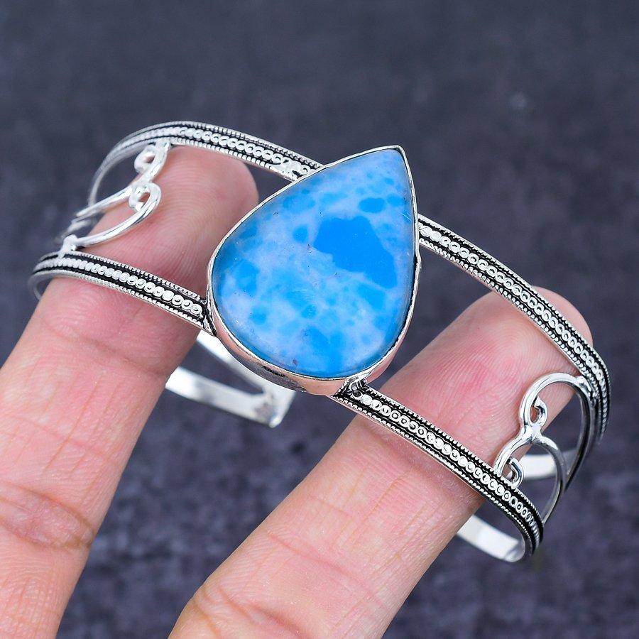 Natürlicher Larimar Edelstein 925 Sterling Silber Armreif Verstellbar T9r14