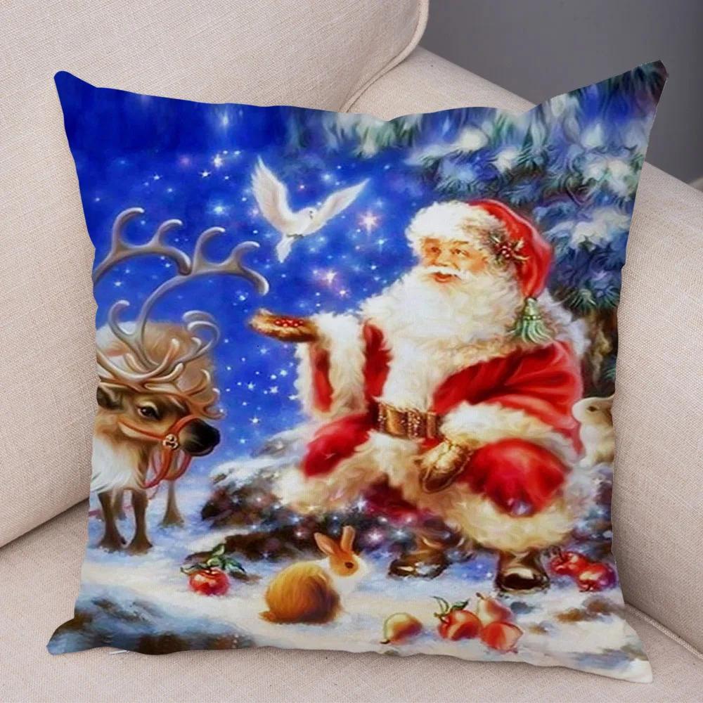 Merry Christmas Santa Claus Cushion Cover Decor Cute Cartoon Pillow Case Plush Pillowcase for Children Room Sofa 45x45cm