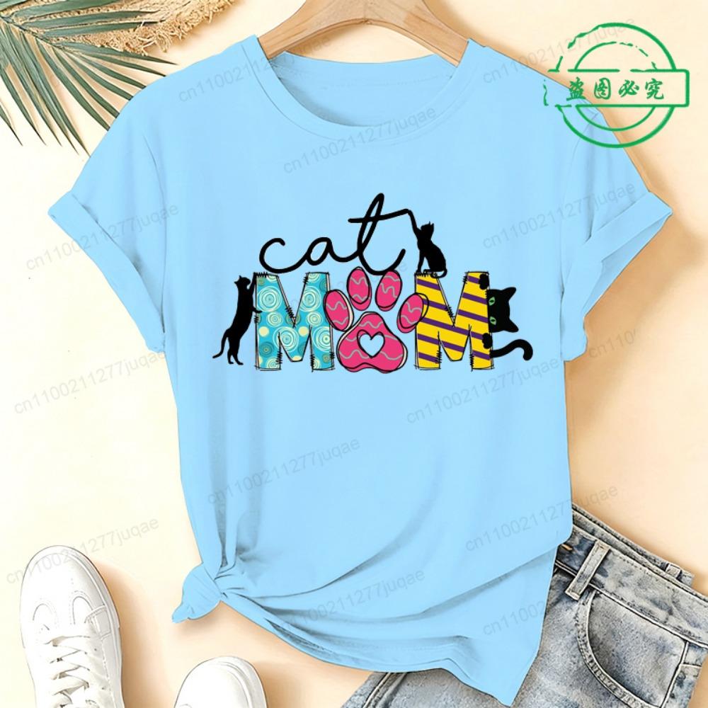 Summer Fashion Women Tshirt Short Sleeve Women Tshirt Ladies Tee Shirt Top Cat Mom Print Graphic T-Shirts Female Camisetas Mujer