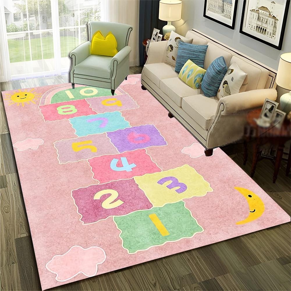 Funny Hopscotch Child Digital Games Boy Girls Carpet Rug for Home Living Room Bedroom Sofa Doormat Decor,Non-slip Floor Mat