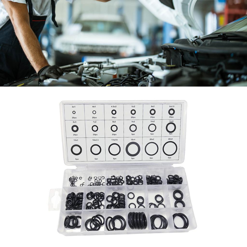 225 Peças Sortimento de Anéis O de Borracha Métrico Impermeável Conjunto de Anéis de Vedação NBR Kit de Arruelas Preto